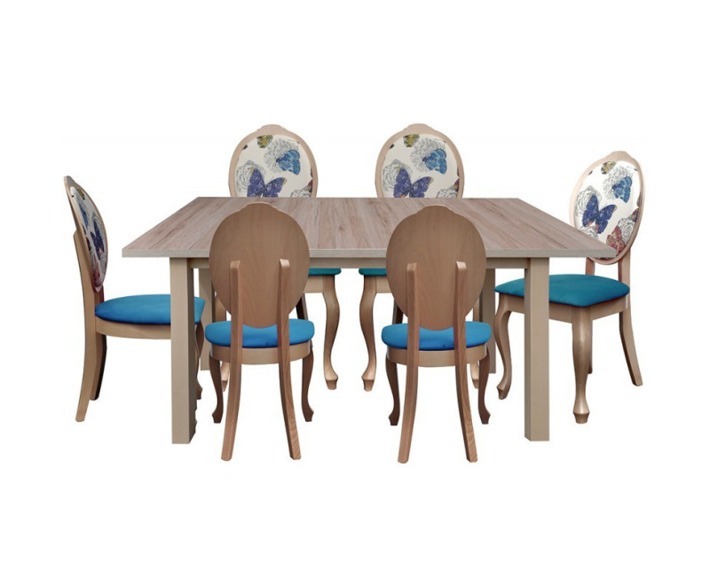Zestaw: 6 Krzeseł SONIA + stół LARGO 80x150+40 cm
