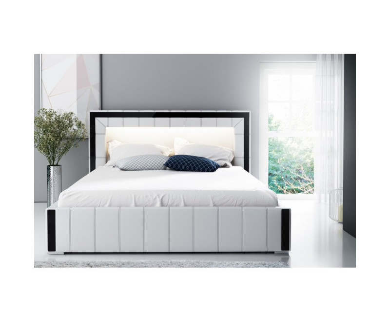 VERNO łóżko tapicerowane + LED biały 180x200