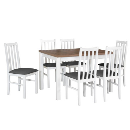 MAX 5 stół 80x120-150 cm i 6 krzeseł BOS 10 biały +dąb lefkas