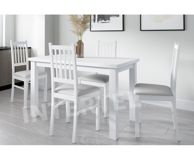 Biały zestaw mebli do jadalni 4-osobowy: stół BOSTON 70x100 i krzesła OLAF