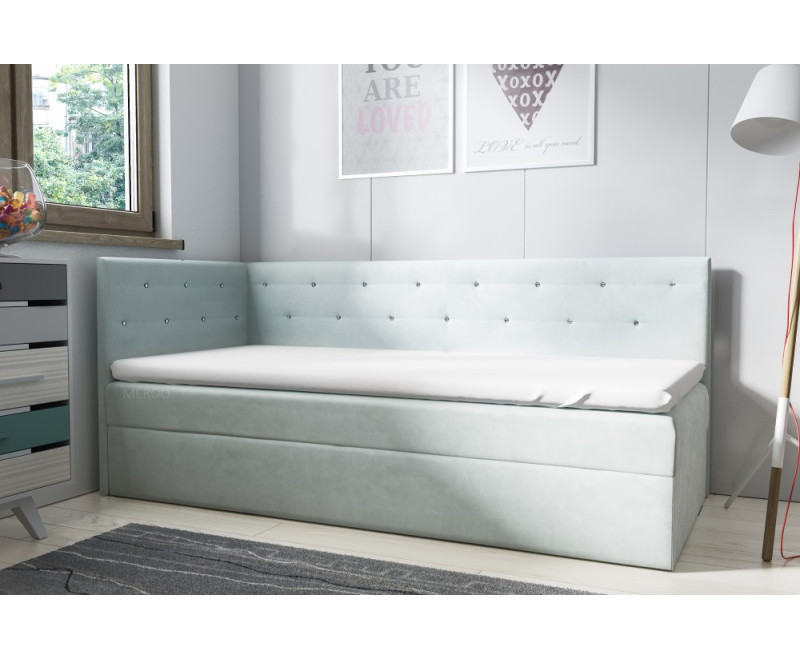 PRINCESS 3M łóżko tapicerowane narożne 80x180 z materacem i pojemnikiem