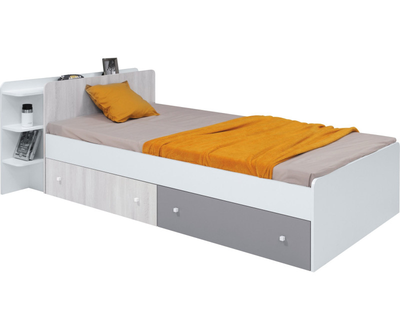 COMO 12 łóżko L/P 90x200 z szufladami - biały lux/ dąb wilton biały / szary