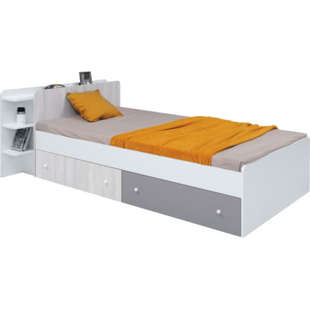 COMO 12 łóżko L/P 90x200 z szufladami - biały lux/ dąb wilton biały / szary
