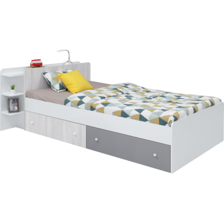 COMO 13 łóżko L/P 120x200 z szufladami - biały lux/ dąb wilton biały / szary