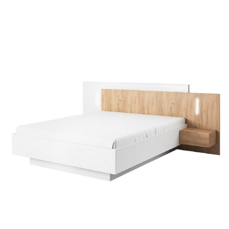 EMMA łóżko ze stolikami i oświetleniem, stelaż biały / dąb craft złoty