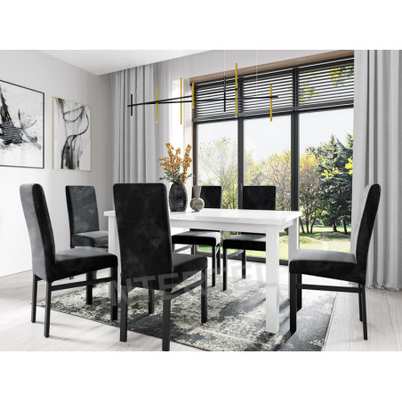 Zestaw: stół BRILLANT 80x150-190 i 6 krzeseł MODERN M3 czarny/ biały połysk / biały