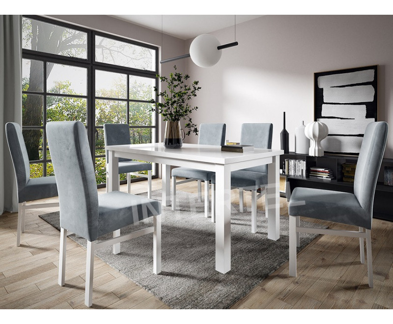 Zestaw: stół BRILLANT 80x150-190 i 6 krzeseł MODERN M3 biały / biały połysk