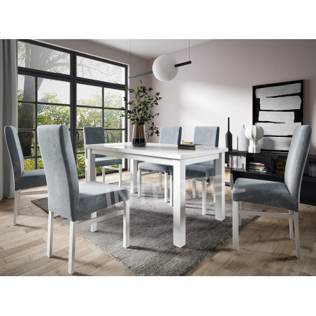 Zestaw: stół BRILLANT 80x150-190 i 6 krzeseł MODERN M3 biały / biały połysk