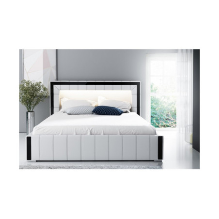 VERNO łóżko tapicerowane + LED biały 200x200