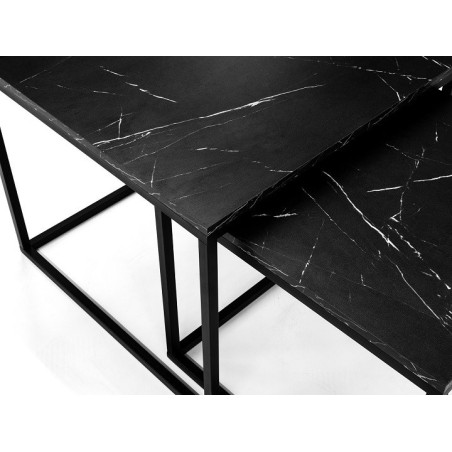 VEROLI 06 zestaw stolików kawowych na metalowym stelażu w stylu loft czarny/czarny marmur