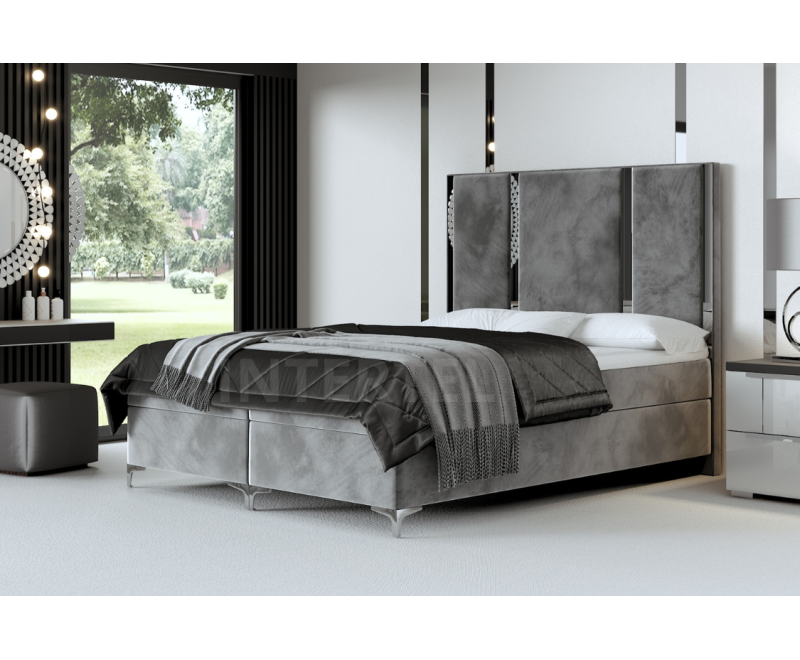MEDIOLAN 1M łóżko glamour 200x200 pionowe panele tapicerowane z metalową listwą ozdobną
