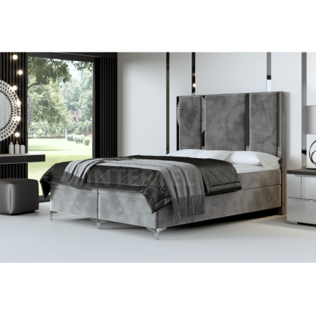 MEDIOLAN 1M łóżko glamour 180x200 pionowe panele tapicerowane z metalową listwą ozdobną