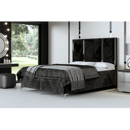 MEDIOLAN 1M łóżko glamour 160x200 pionowe panele tapicerowane z metalową listwą ozdobną
