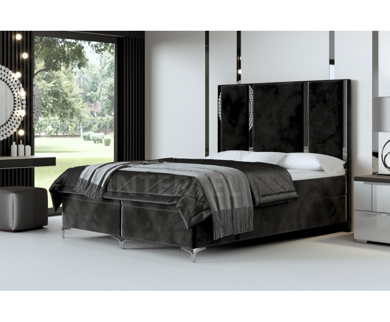 MEDIOLAN 1M łóżko glamour 140x200 pionowe panele tapicerowane z metalową listwą ozdobną