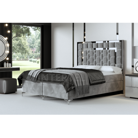 BERLIN 1M łóżko glamour 180x200 zagłowie tapicerowane panelami z metalową ozdobną ramą