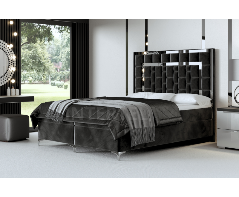 BERLIN 1M łóżko glamour 160x200 zagłowie tapicerowane panelami z metalową ozdobną ramą