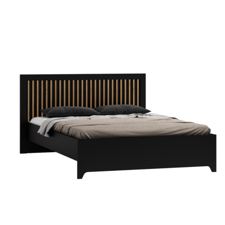 NICOLE N11 łóżko 140x200 w stylu loft w kolorze czarnym zagłowie zdobią lamele w kolorze artisan
