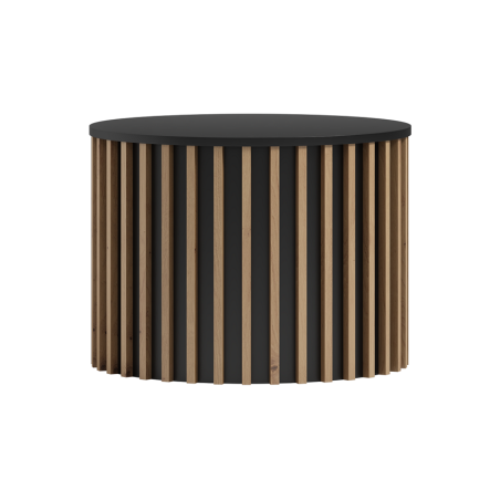 NICOLE N10 okrągły stolik kawowy do salonu z czarnym blatem i lamelami w kolorze atisan