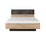 CAVE łóżko 160x200 z tapicerowanym zagłowiem, bez pojemnika, dąb artisan + antracyt