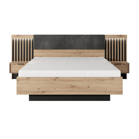 CAVE łóżko 160x200 ze stolikami nocnymi i oświetleniem LED, dąb artisan + antracyt