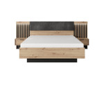 CAVE łóżko 160x200 ze stolikami nocnymi i oświetleniem LED, dąb artisan + antracyt