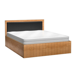 FONTI S12 łóżko dwuosobowe 160x200 tapicerowane zagłowie dąb karmel wzór jodełka