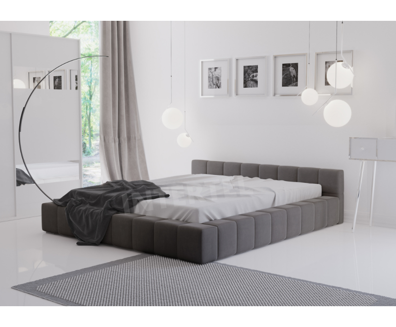 SZYBKA REALIZACJA !!! ROSE 3B niskie łóżko tapicerowane z przeszyciami 180x200, szare